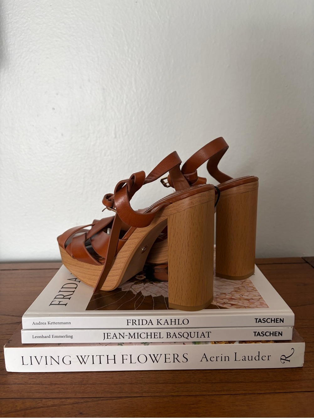 Zara Tan Brown Leather Platform Sandals with Knotted Straps - Picture 3 of 3